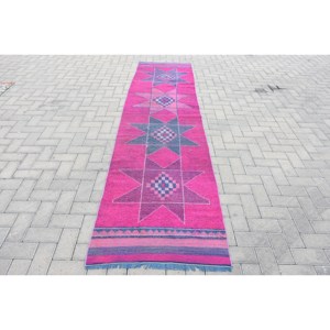 Alfombra de área grande rosa y azul moderna 2,6x10,3 pies alfombra de tejido plano turco para decoraciones de sala de estar adolescente - Product Image 1
