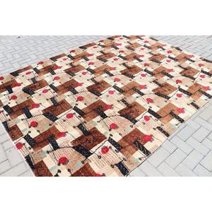 6.8x9.4 ft Rug, Vintage Turkish Rug, <b>Brown</b> Abstract <b>Wool</b> Rug - Product Image 2