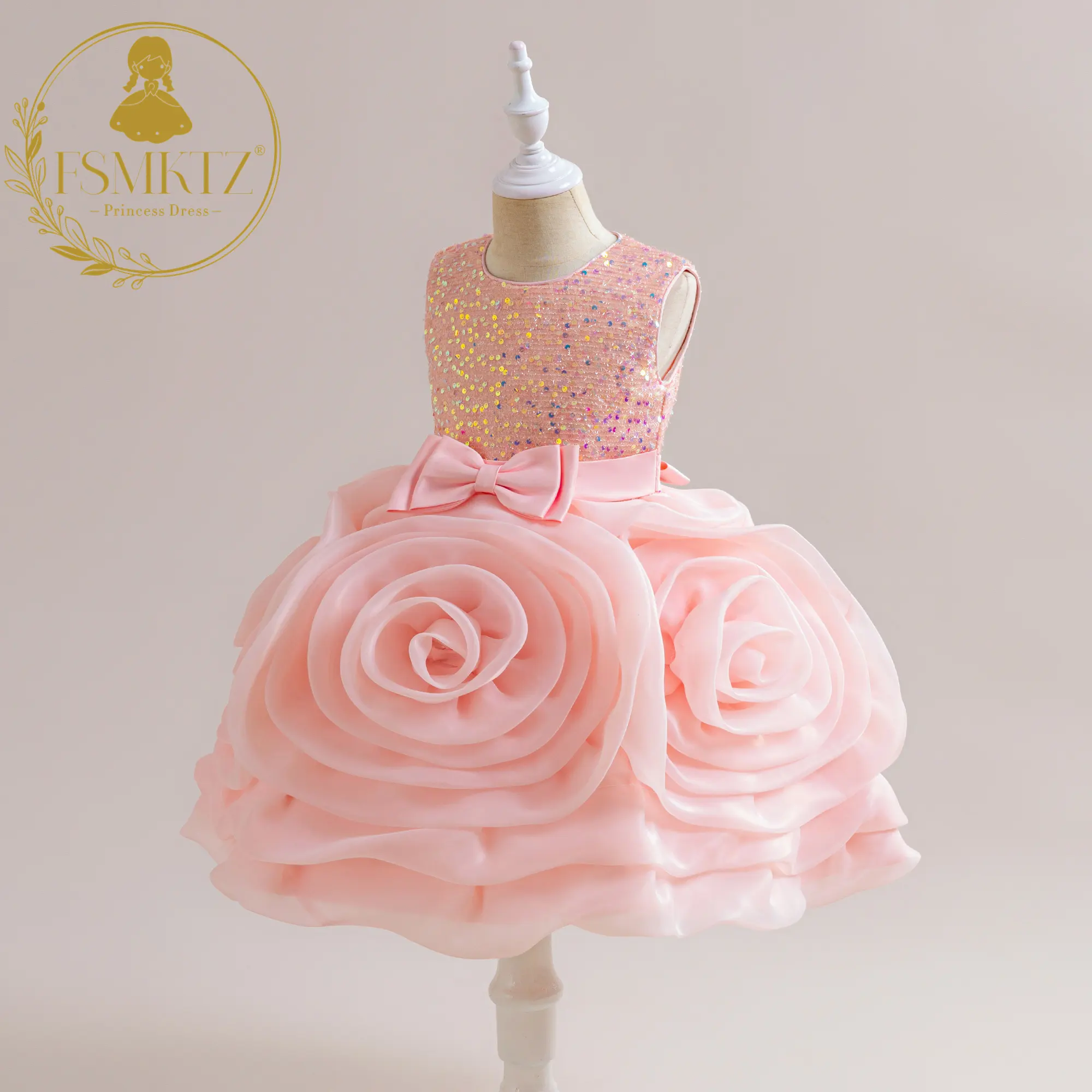 FSMKTZ Latest Dress For Girls Puffy Flower Sequins Girls Dress Sweet Girls Birthday Party Clothing For Kids Formal Wear