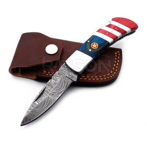 Cuchillo plegable de acero de Damasco hecho a mano, cuchillo de caza de calidad de borde afilado para llevar todos los días, mango de madera de grado DIY OEM - Product Image 2