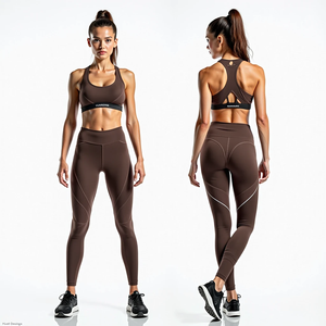 Ensemble de yoga fitness pour femmes, automne-hiver, soutien-gorge et leggings confortables sans couture en tissu respirant avec logo sur le devant - Product Image 2