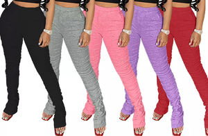 Custom <b>Women's</b> Stacked Pants High Waist Stretchy Fabric Slim Fit Ruched Design Stylish Casual Wear for Fashion Outfits Winter - Product Image 2