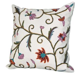 Housse de coussin en laine et jute brodée à la main avec coutures Crewel Design de feuilles florales Boho pour la maison et l'hôtel - Product Image 4