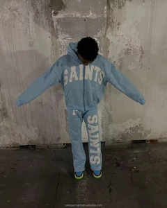 ชุดวอร์มมีฮู้ดแฟชั่นตามสั่งของผู้ชายชุดวอร์มผ้าฝ้าย100% กางเกงวิ่งชุดวิ่งกางเกงปักลายเปลวไฟสำหรับฤดูหนาว - Product Image 4