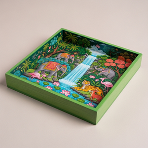 ถาดเสิร์ฟไม้สี่เหลี่ยมหรูหรา งานแฮนด์เมด ลายคลื่นทะเลและโลมา สำหรับตกแต่ง ใช้แล้วทิ้ง ย่อยสลายได้ เป็นมิตรกับสิ่งแวดล้อม ใช้กับเครื่องล้างจานได้ - Product Image 1