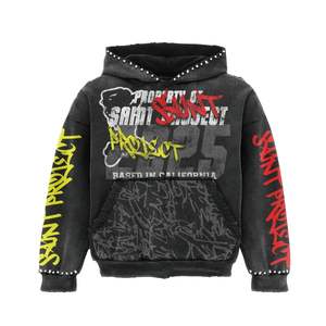 Sweats à capuche surdimensionnés de haute qualité avec logo personnalisé pour hommes, sweats à capuche à fermeture éclair délavés à l'acide, sweats à capuche imprimés à l'écran - Product Image 5