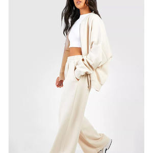 2025 alta calidad de algodón de poliéster de gran tamaño Otoño Invierno Casual polar de dos piezas conjunto de Sudadera con capucha recortada para mujer - Product Image 1