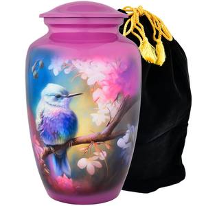 Urna Funeraria Conmemorativa con Diseño de Cisne al Atardecer, con Escena de Lago Tranquilo y Tapa Plateada para Cenizas de Adultos - Product Image 5