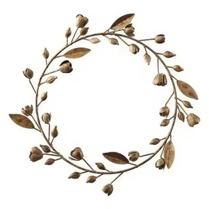 Elegant Gold Metal Flower <b>Wreath</b> with Brass Ivy Leaf Home Decor Wall Hanging <b>for</b> Front Door - Product Image 3