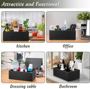 OEM ODM Caddy d'organisateur d'assiettes en papier noir Caddy d'ustensiles en bois Grand support d'argenterie pour distributeur d'assiettes en papier de fête - Product Image 2