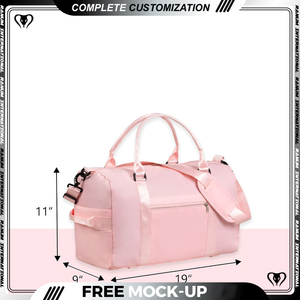 Sac de voyage portable et étanche en polyester unisexe avec logo personnalisé sac de sport rose pliable pour la gym et l'entraînement avec fermeture éclair pour femmes - Product Image 3
