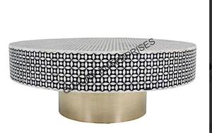 Mesa de Centro Redonda de Estilo Clásico Moderno con Elegante Incrustación de Hueso, Panel Decorativo Único para el Hogar, Mueble de Madera para Sala de Estar - Product Image 2