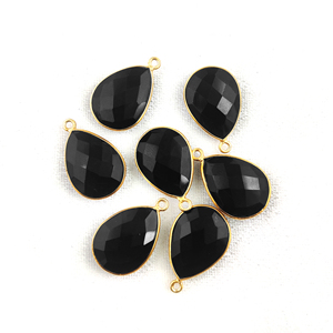 Black Onyx Faceted Pear Shape Gold Plated Classic Sterling <b>Silver</b> Bezel Set Gemstone Pendant for Party-Friendly Jewelry Making - Product Image 1