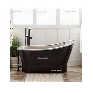 Bañera de Diseño Moderno en Color Negro y Plateado, Bañera de Aluminio Independiente con Accesorios para Baño - Product Image 1