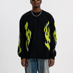 T-shirt à manches longues et col ras du cou pour hommes, surdimensionné 100% coton, dernière sérigraphie tendance, chemises de couleur unie, 220 grammes, poids du tissu - Product Image 4