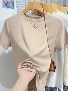 Camiseta de manga corta para mujer, ropa transpirable para mujer, Camisetas básicas ajustadas de verano, camisetas de algodón 2025, camisetas informales con cuello redondo para mujer - Product Image 3