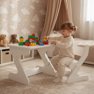 White Wooden Kids <b>Study</b> Desk and <b>Chair</b> Set Adjustable Toddler Table Set with Matching Seat for Home School - Product Image 6