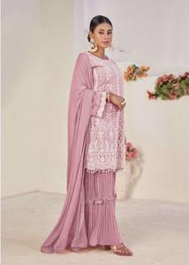 Nouvelle Collection de vêtements de Festival pour femmes, Georgette Salwar Kameez Sharara avec longue tenue de Festival dupata épicée - Product Image 3