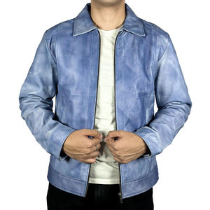 Vestes d'hiver pour hommes en cuir bleu personnalisées les plus populaires, col montant, tissu en toile respirant, coupe-vent, service OEM de haute qualité - Product Image 1