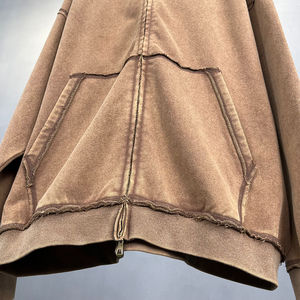 Sweat à capuche en polaire de luxe en peluche délavé à l'acide pour hommes personnalisé surdimensionné soleil délavé tricoté fabricant à capuche blanc 380G - Product Image 4