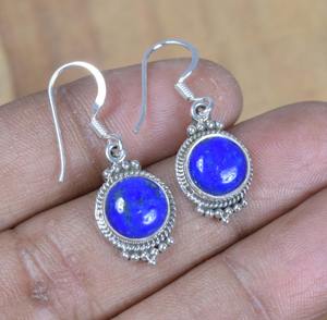 Boucles d'oreilles en pierres précieuses Lapis Lazuli femmes bijoux de mode 925 boucles d'oreilles en argent Sterling massif pour femmes filles boucles d'oreilles en argent - Product Image 4
