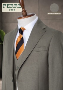 Costume d'affaires pour homme en laine peignée et polyester, rayures fines bleu marine, double boutonnage, col mandarin, style britannique, infroissable, coupe classique - Product Image 6