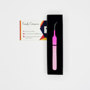 Pinzas de acero inoxidable con recubrimiento en polvo de dos tonos Empuñadura de diamante con punta plateada curvada fuerte Logotipo personalizable - Product Image 1