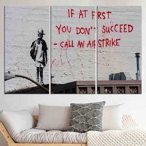 Toile imprimée Banksy 'Call an Airstrike' - Impression d'art urbain, lot de 3 toiles - Product Image 1