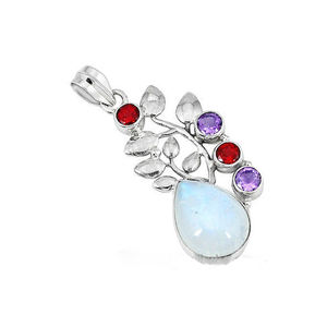 จี้925สเตอร์ลิงทำด้วยมือทรงลูกแพร์ใหญ่สีรุ้งมูนสโตนหินหลายหินจี้ที่มีเสน่ห์ - Product Image 3