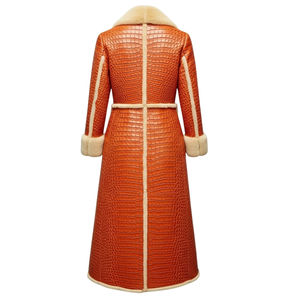 Abrigo Largo de Cuero Genuino de Cocodrilo para Mujer, con Pelaje, de Lujo, para Invierno, Precio Económico al por Mayor, Abrigo Largo de Cuero de Alta Calidad - Product Image 2
