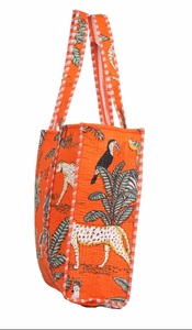 Sac fourre-tout matelassé sac à bandoulière en coton imprimé à la main Orange Jungle écologique durable Shopping plage Boho sac de week-end - Product Image 4