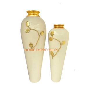 Poignées en aluminium couleur or en acier inoxydable brillant poli martelé dessus de table vases à fleurs vase décoratif de table de mariage - Product Image 4