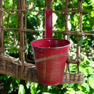 Jardinière Seau Vintage en Fer Émaillé Design Classique Pots de Fleurs Suspendus Support de Garde-Corps pour Jardin - Product Image 3