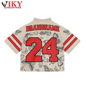 Moda Deportes Suelto Impreso Casual Tamaño 24 Rugby Jersey Contraste Color Costura Cuello en V Camisa de manga corta VIKY INDUSTRIES - Product Image 3