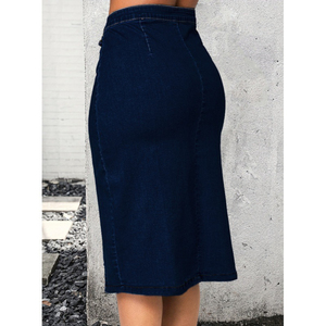 กระโปรงสั้นผ้ายีนส์เอวสูงไซส์ใหญ่พิเศษของผู้หญิงกระโปรงสั้นเอวสูงกระดุมแถวเดียวเซ็กซี่เอวสูง - Product Image 5