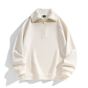 Basics personnalisésPull pour homme Pullover Factory Custom Logo Winter Half Zip Turndown Collar Knit cotton blended sweatshirt - Product Image 3