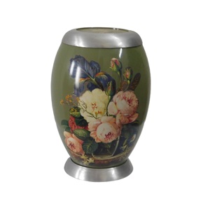 Urnes de crémation d'autocollant imprimé de fleur de couleur verte en métal pour des cendres humaines nouvelle arrivée urnes en aluminium d'animal familier avec l'impression de vert et de fleur - Product Image 1