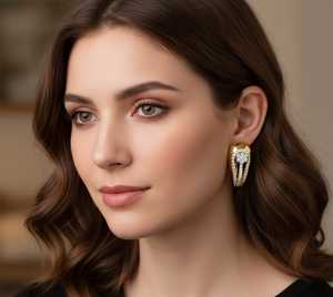 Luxury Gold Trendy Diamond Hoop Earrings for Women's Engagement Gift - Product Image 5
