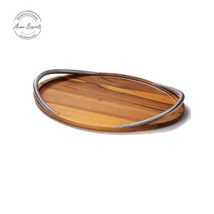 Plateau de service en bois rustique avec poignées en métal fait à la main durable parfait pour la cuisine à manger décor à la maison et le but de cadeau - Product Image 3