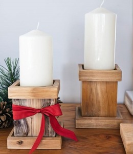Bougeoirs en bois rustique faits à la main, résistants à la chaleur, de haute qualité, lanternes en verre décoratives de Noël, pots à bougies festifs - Product Image 3