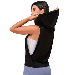 Sudaderas con capucha de gimnasio de algodón 100% de alta calidad para mujer, ropa deportiva sin mangas con logotipo personalizado con patrón sólido, sudaderas con capucha - Product Image 4