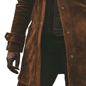 Blazer de piel de oveja con doble botonadura para mujer, verde gamuza, patrón sólido teñido liso, botón a prueba de viento, forro de seda/poliéster - Product Image 3