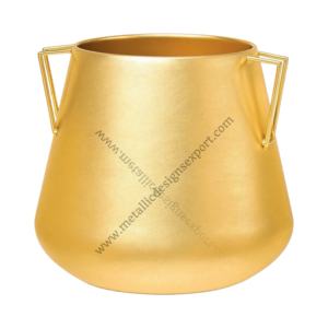 Florero metálico dorado moderno diseño costero elegante con manijas geométricas elegantes para acentos de decoración de piso de eventos en casa - Product Image 4