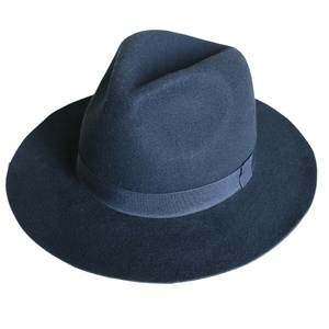Unisex <b>Navy</b> Wool Fedora <b>Hat</b> Striped Wide Brim Adult 56-58CM Four Seasons Beach Model HN-3057 - Product Image 1