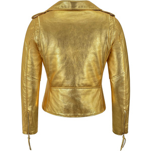 Veste de moto d'hiver personnalisée écologique, légère et surdimensionnée, en cuir jaune brillant pour femmes - Product Image 2