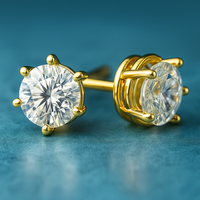 Boucles d'oreilles classiques de luxe en argent sterling 925 pour femme, plaquées or jaune 6 griffes, 0,50 carat, taille brillant, pour fêtes et mariages