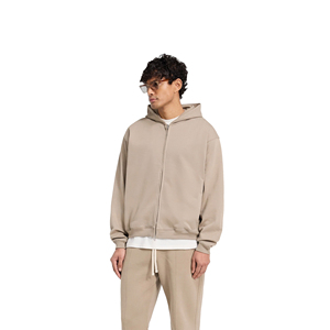 Sudadera con capucha y cremallera de algodón pesado 100% de alta calidad para hombre con bolsillo de secado rápido y transpirable patrón sólido de invierno - Product Image 3