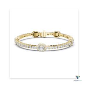 5.27ct Yellow <b>Gold</b> Emerald Cut Lab Grown Diamond Bracelet in 14K <b>Solid</b> <b>Gold</b> Halo Link Statement Bracelet Fine Jewelry for Women - Product Image 5