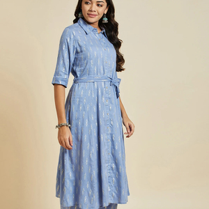Kurtis Rama de Diseñador de Primera Línea, Más Vendidos, Ropa Casual con Estampado Floral, Tela de Algodón Puro, Manga Corta, Kurta en Línea A con Palazzo a Juego - Product Image 1