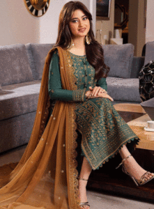 Conjunto de 3 piezas ASIM JOFA: Camisa bordada de primavera/verano, dupatta de gasa y pantalón - BIC-4547 - Product Image 1